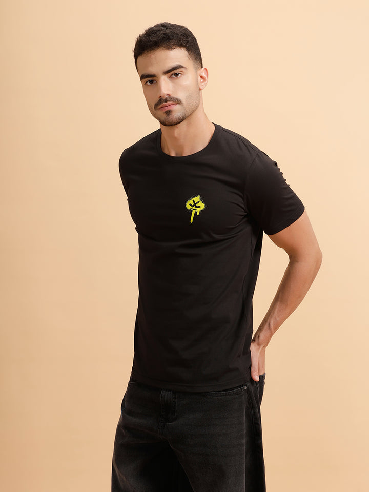 Sprayed Logo Printed T-Shirt | Black