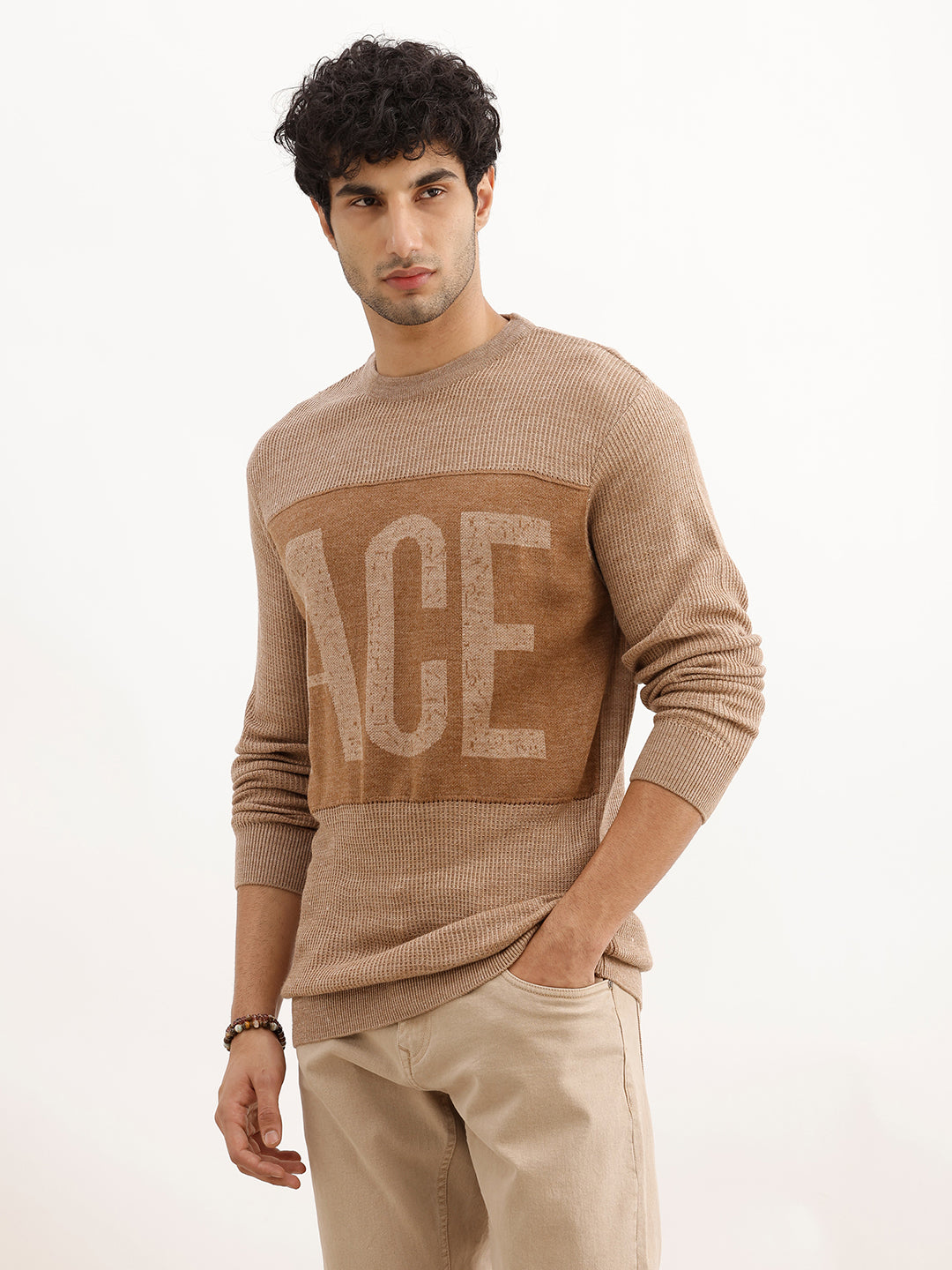Classic Regular Fit Jacquard Sweater | Brown