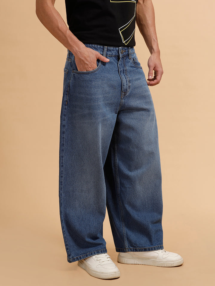 Casual Heavy Fade Baggy Fit Jeans | Blue