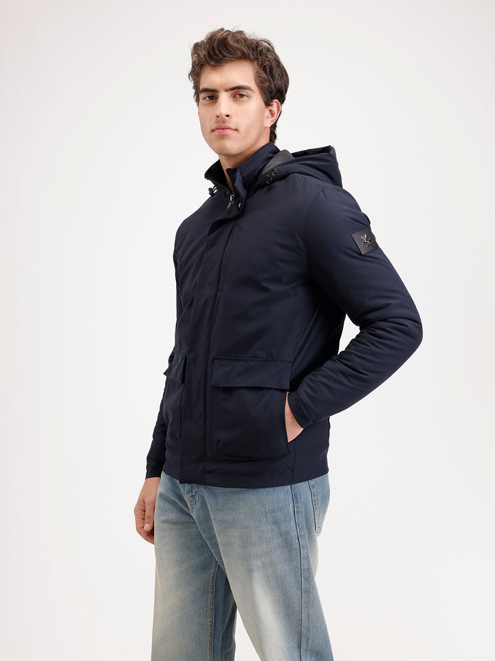 Slim Fit Double Pocket Hooded Jacket  | Navy Blue