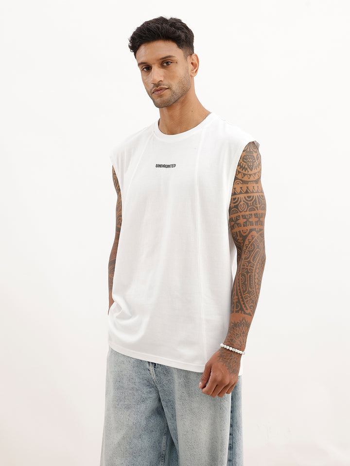 Solid Cut Off Sleeves T-Shirt | White