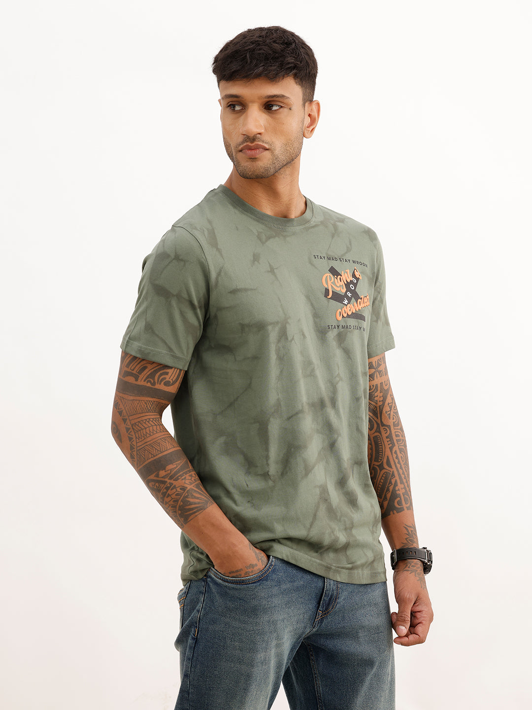 Slim Fit Placement Puffer Printed T-Shirt | Green
