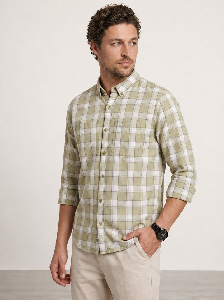 Regular Slim Fit Checkered Shirt | Khaki