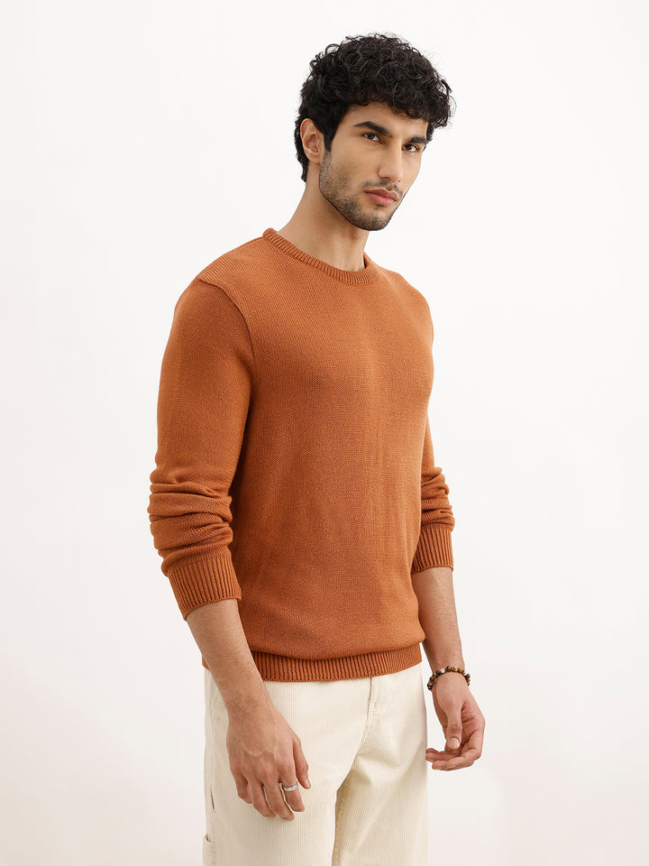 Jacquard Regular Fit Knitted Sweater | Rust