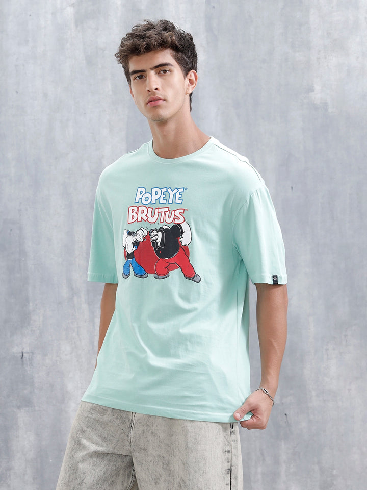 Casual Men’s Oversized Fit T-Shirt Featuring Popeye | Light Green