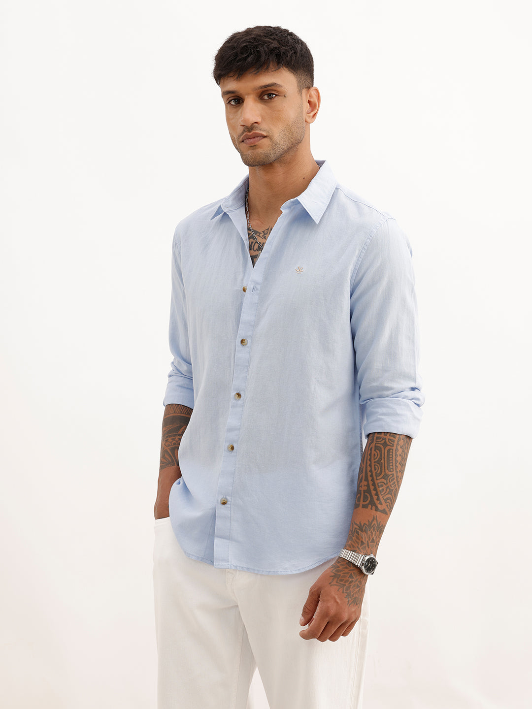 Solid Slim Fit Full Sleeve Shirt | Blue