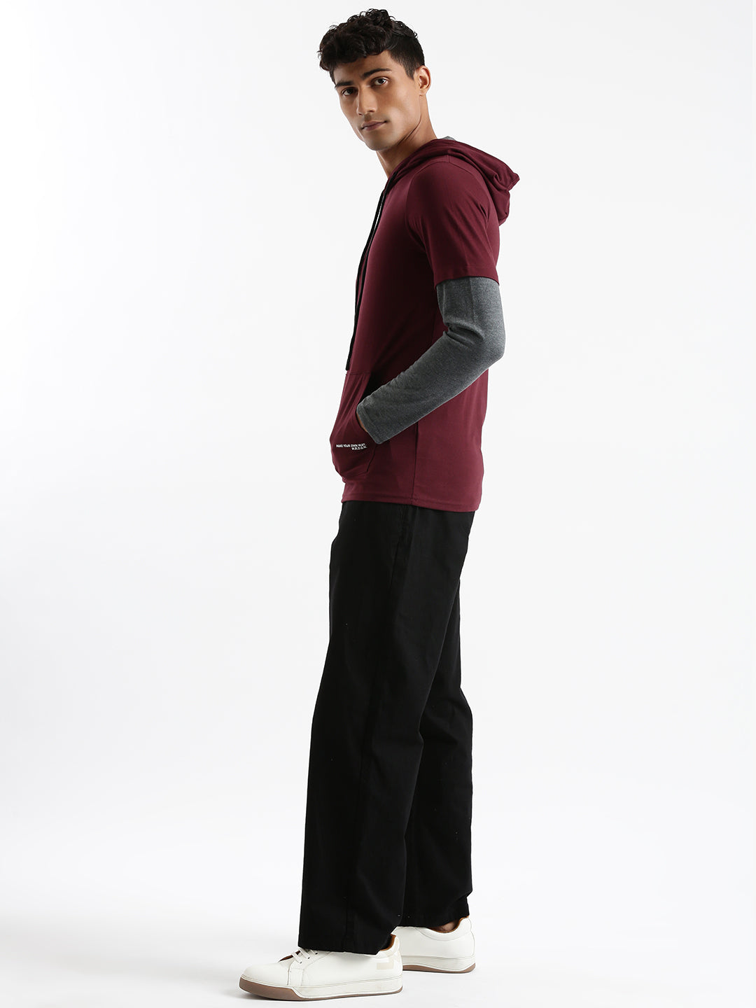 Hooded Blocked Sleeve T-Shirt