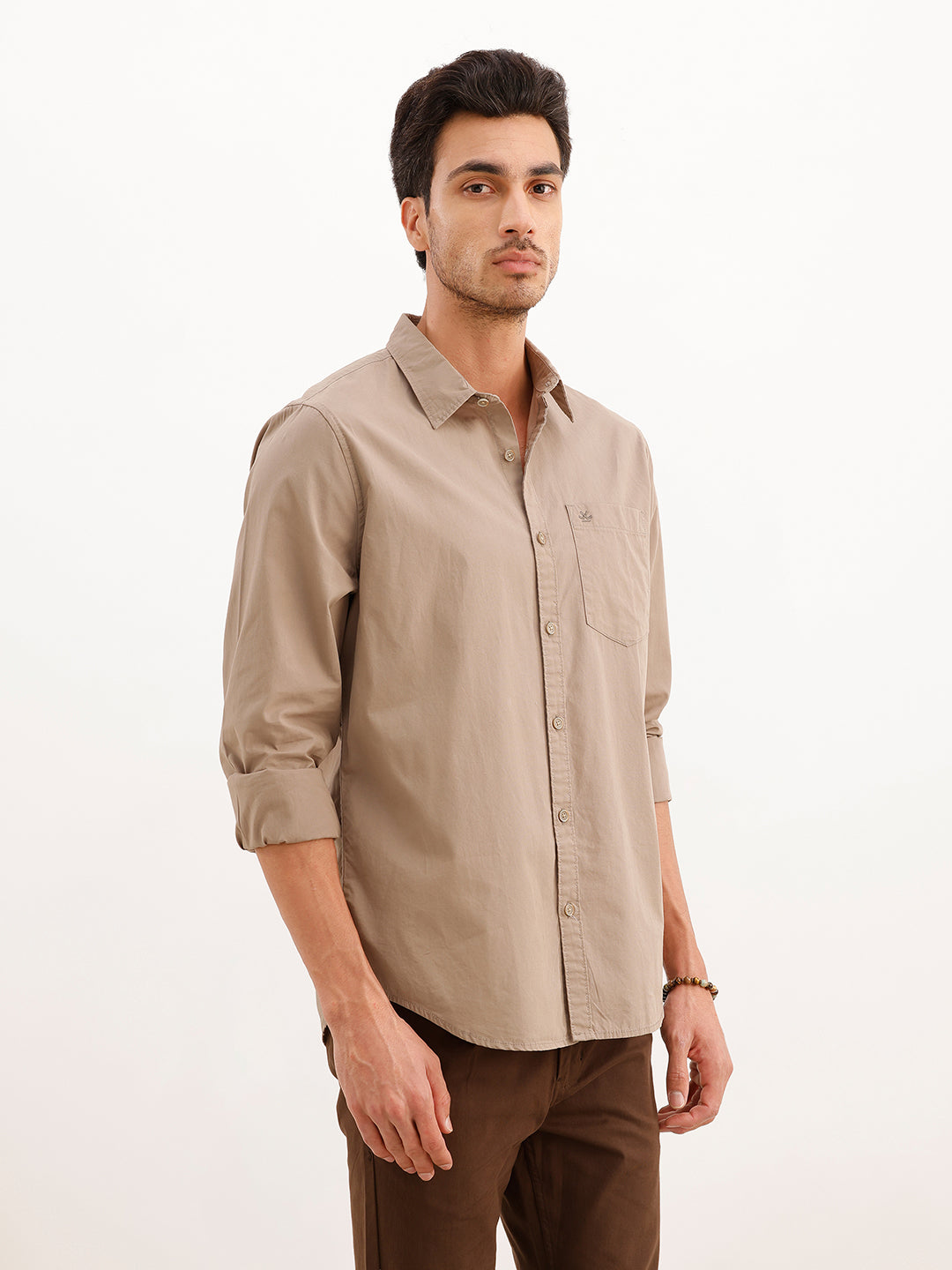 Solid Regular Fit Full Sleeve Shirt | Brown | WWSH9154F