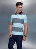 Men's Casual Regualr Fit Striped Patten Polo T-Shirt | Light Blue