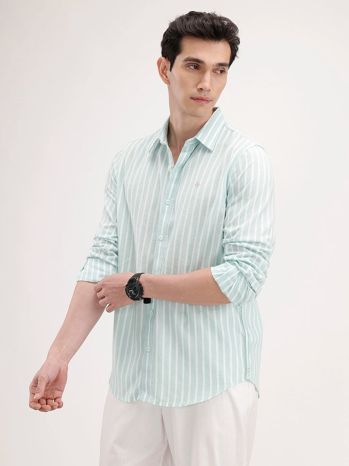 Slim Fit Striped Shirt | Green