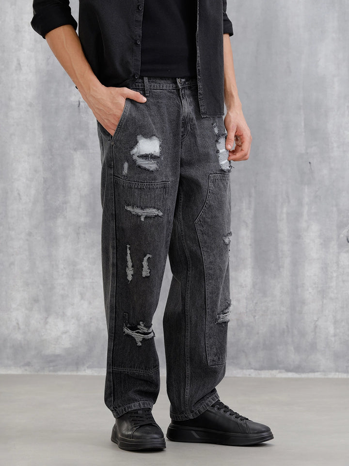 Distressed Carpenter Loose Fit Jeans | Charcoal