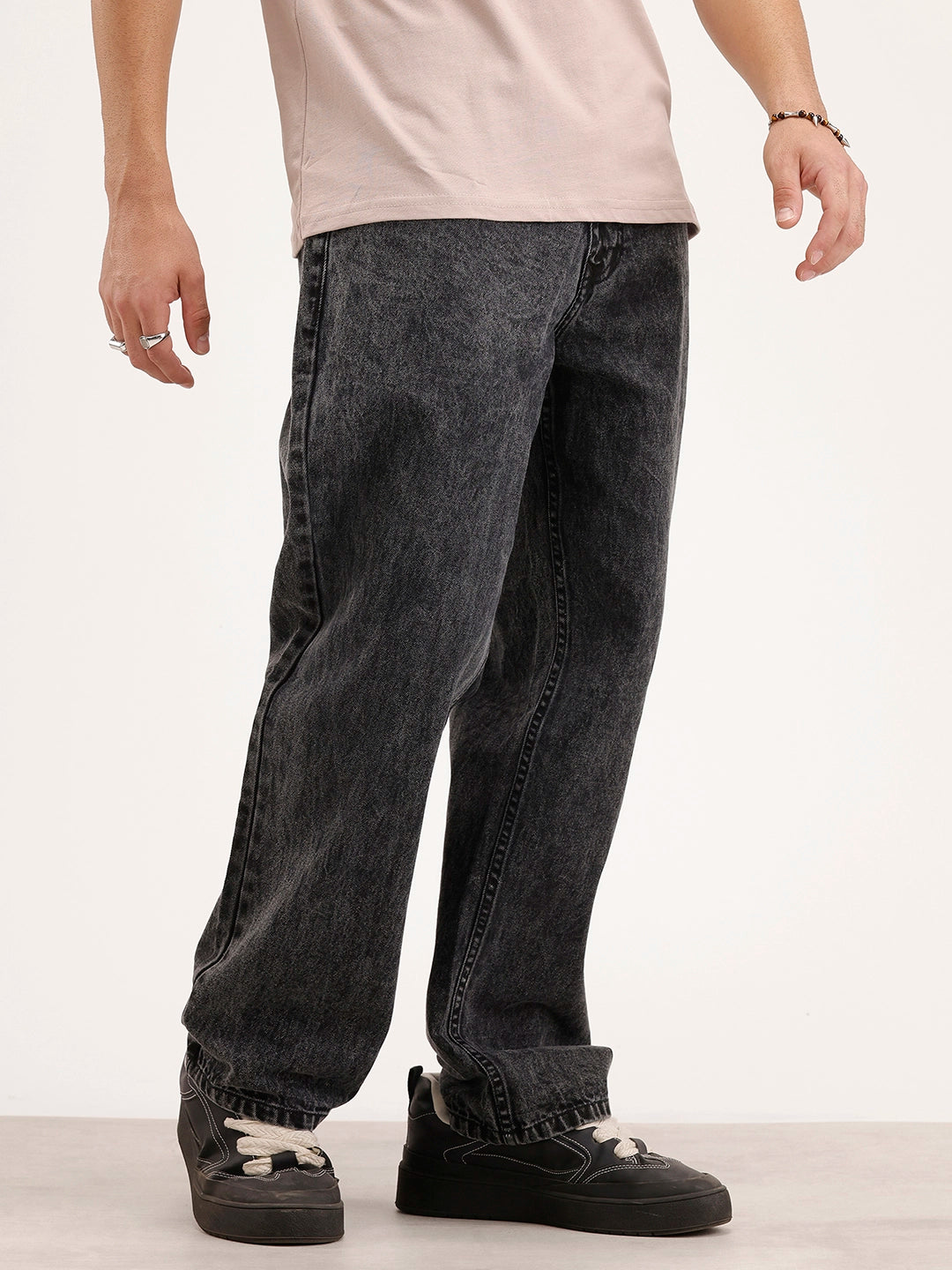 Loose Fit Washed Denim Jeans | Grey