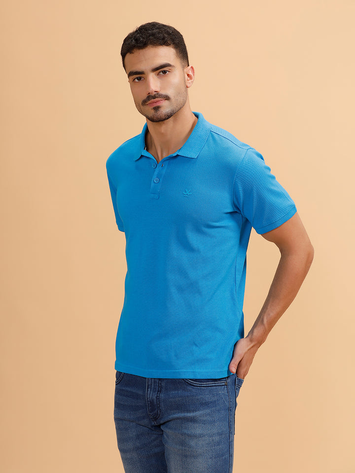 Tonal Logo Printed Slim Fit Polo T-Shirt I Blue
