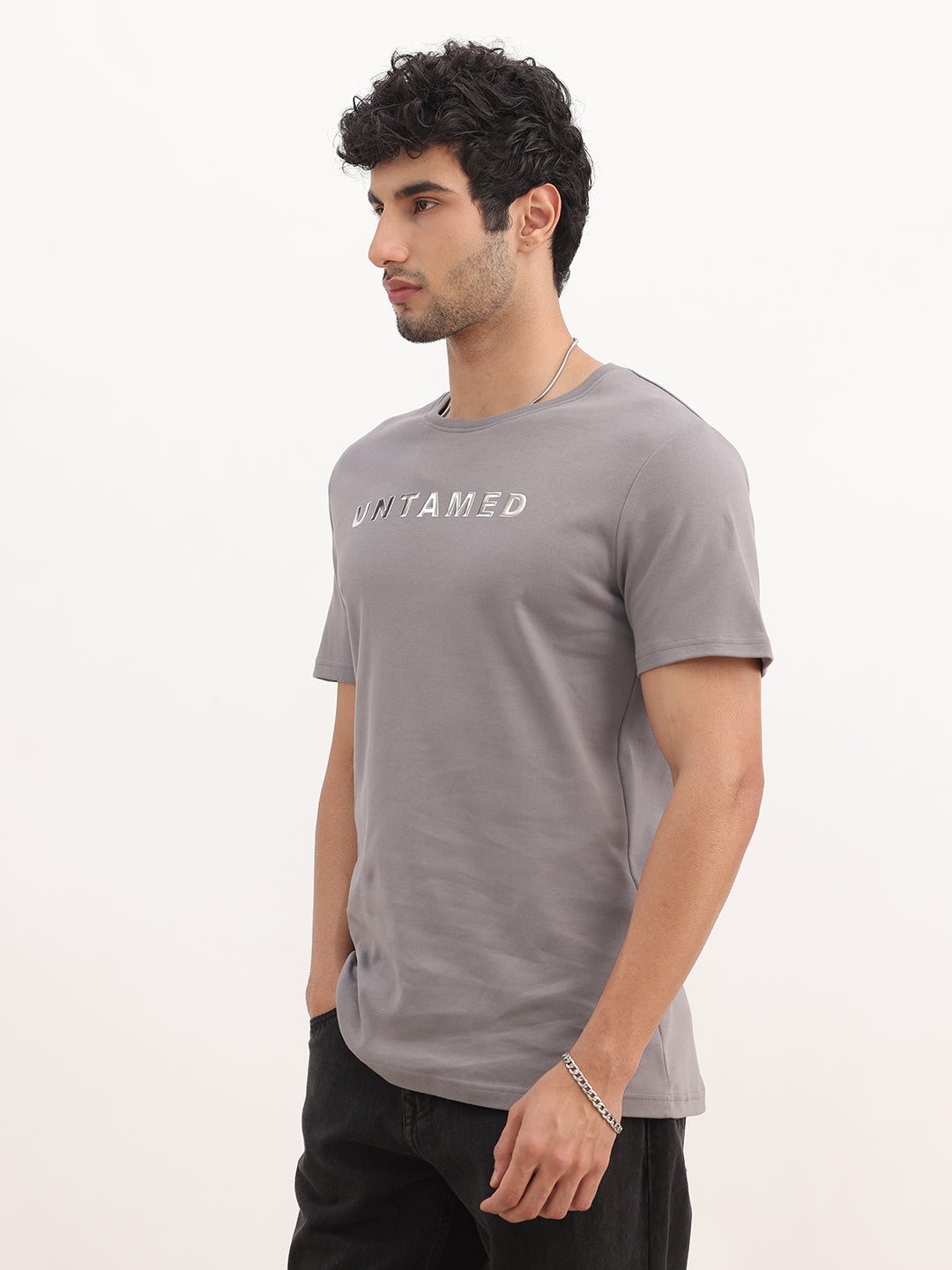 Slim Fit Foil Printed T-Shirt | Grey