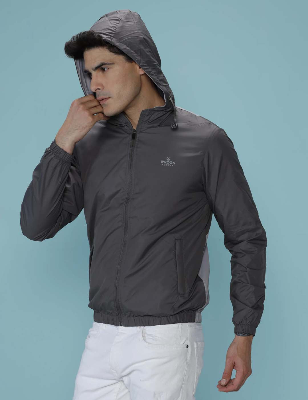 Solid Grey Hooded Active Jacket