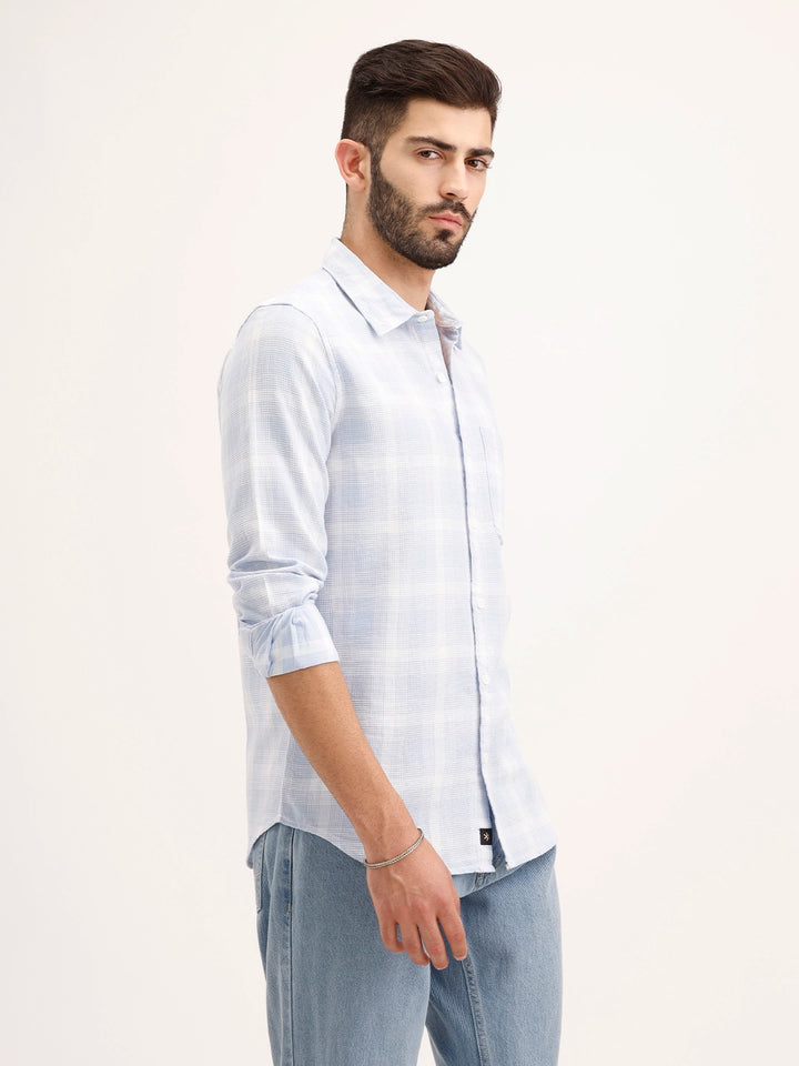 Textured Regular Fit Checkered Shirt | Blue