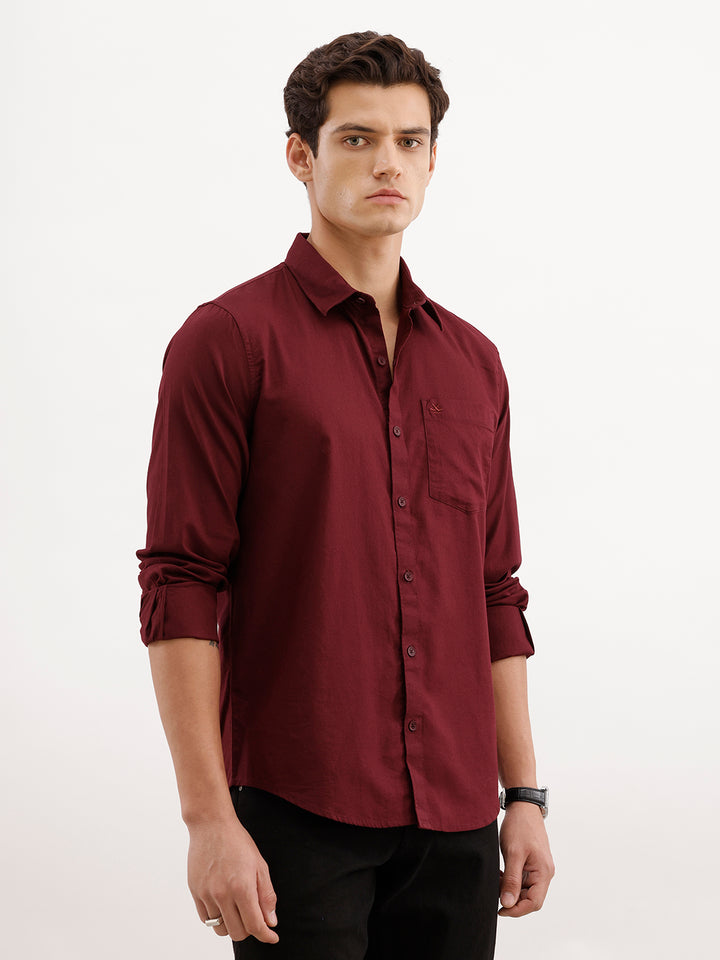 Solid Slim Fit Shirt  | Maroon