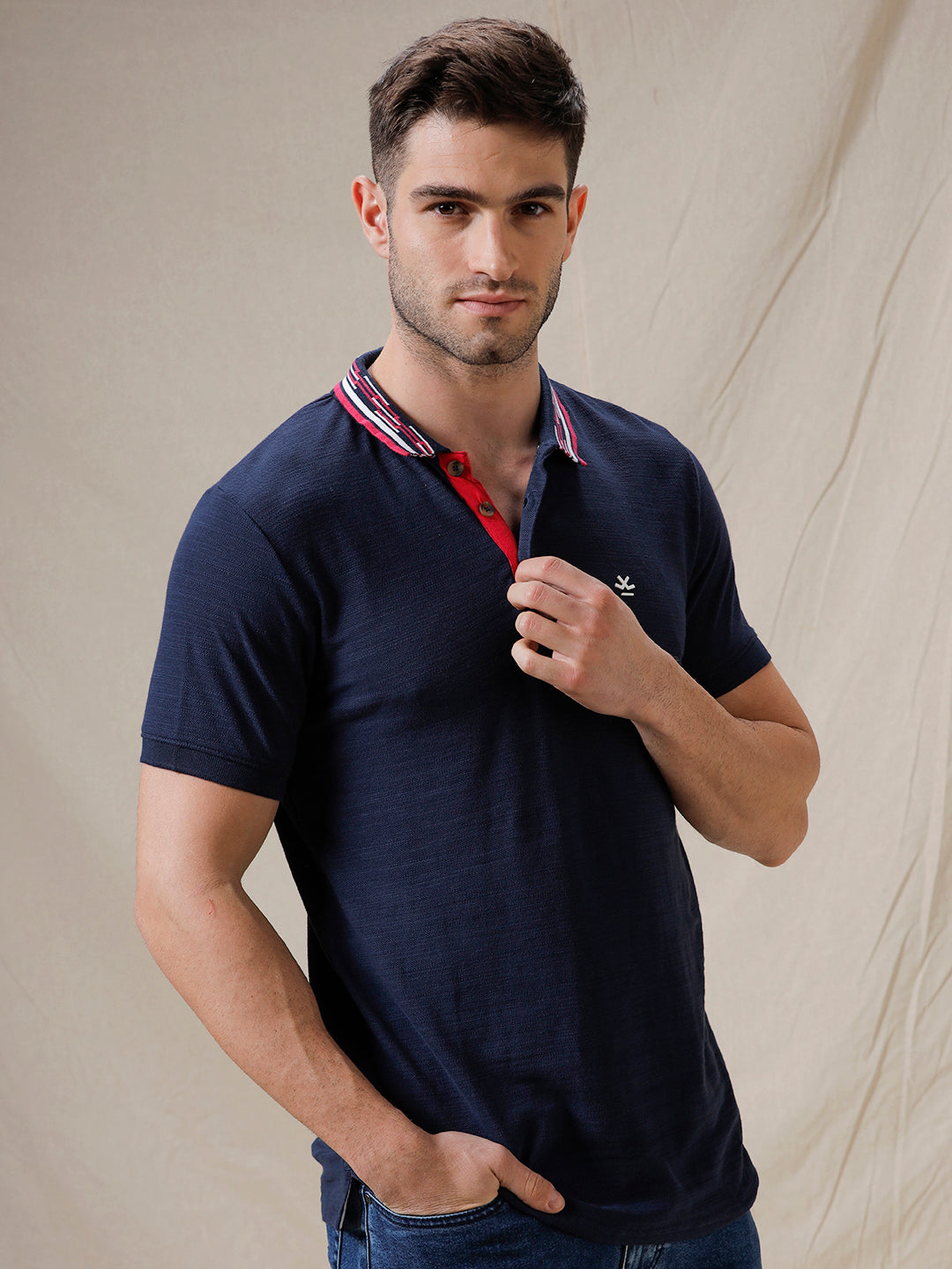 Contrast Collar Slim Fit Polo T-Shirt