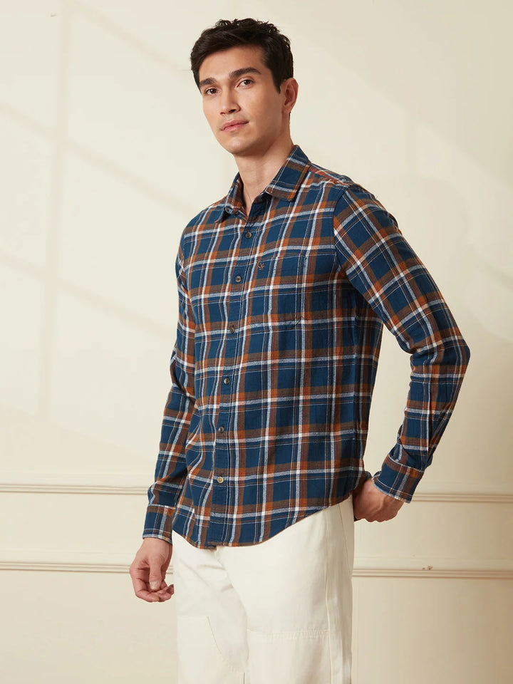 Brushed Flannel Check Shirt | Navy Blue
