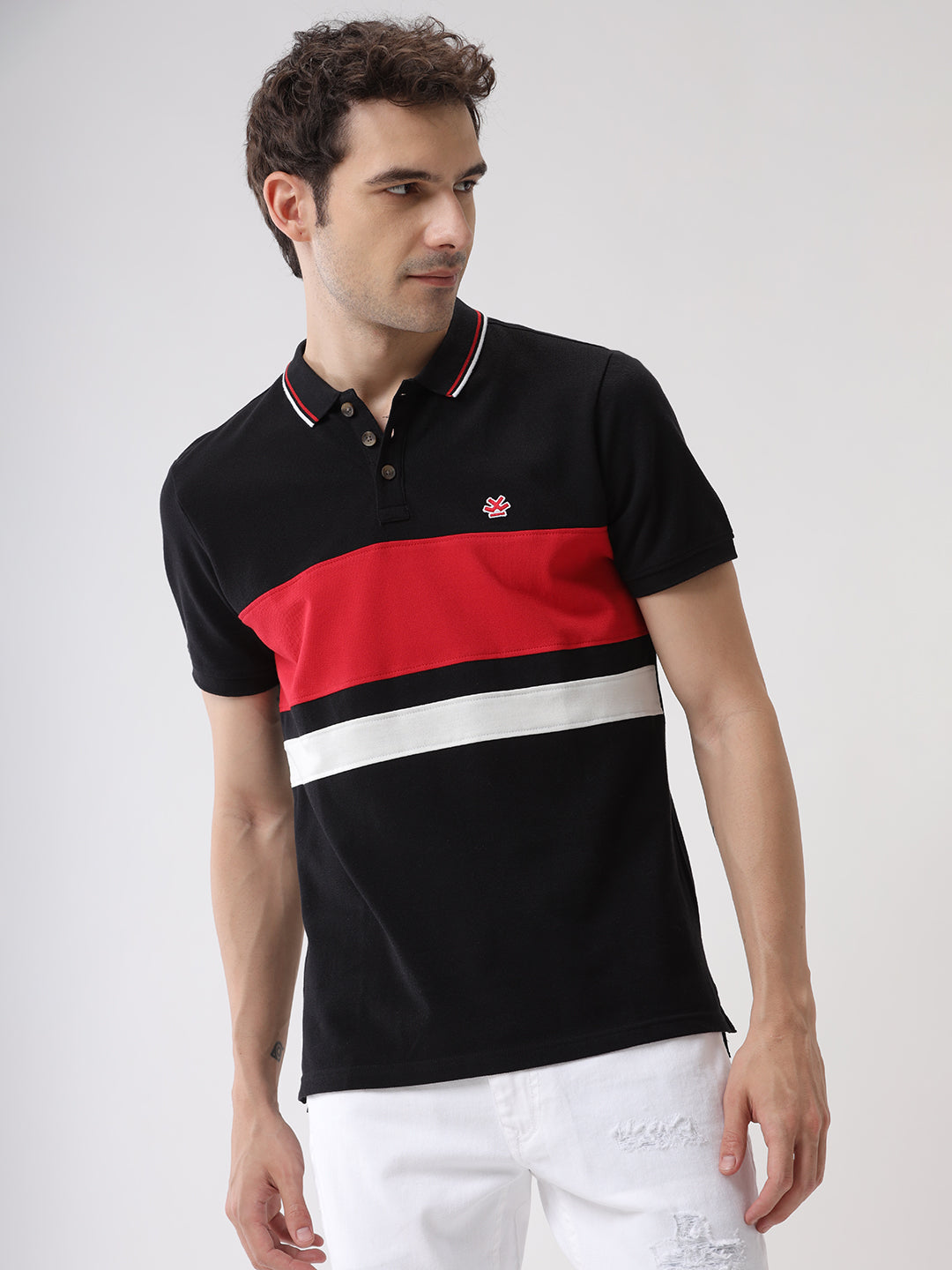 Cut & Sewn Black Polo T-Shirt