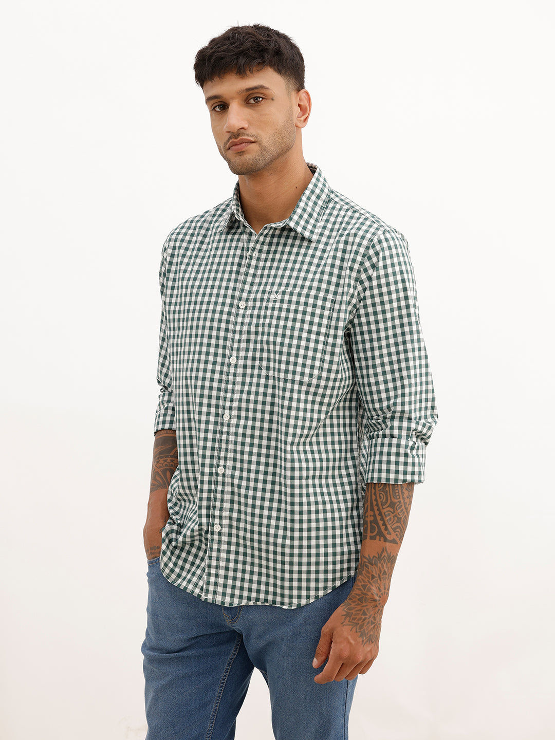 Regular Fit Checkered Full Sleeve Shirt | Green | WWSH0810MAZ