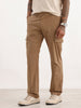 Solid Straight Fit Cargo Trousers | Khaki