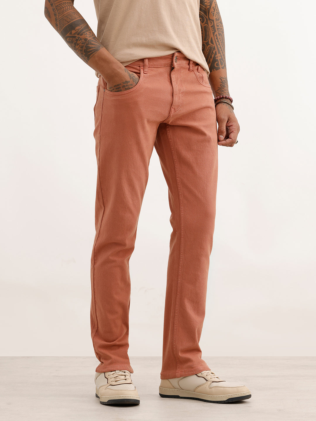 Solid Straight Fit Denim Jeans | Rust
