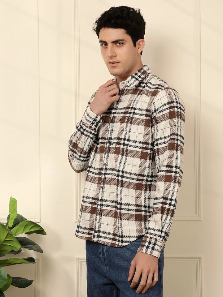 Checked Dobby Pattern Shirt | Brown