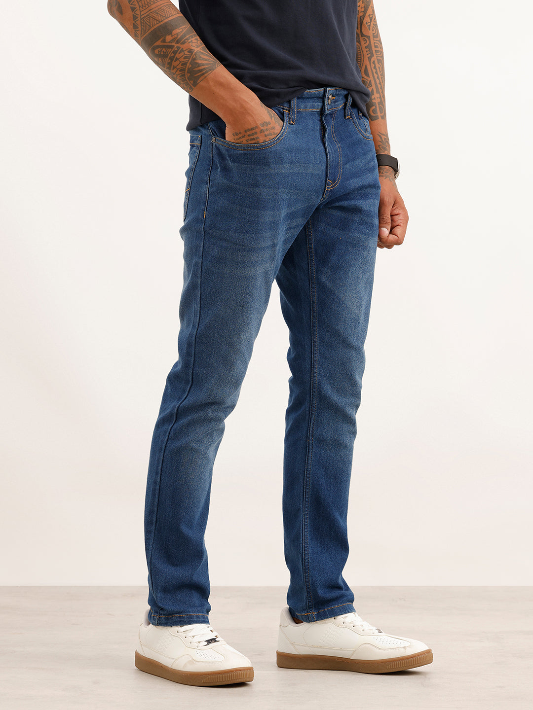 Washed Slim Fit Denim Jeans | Dark Blue