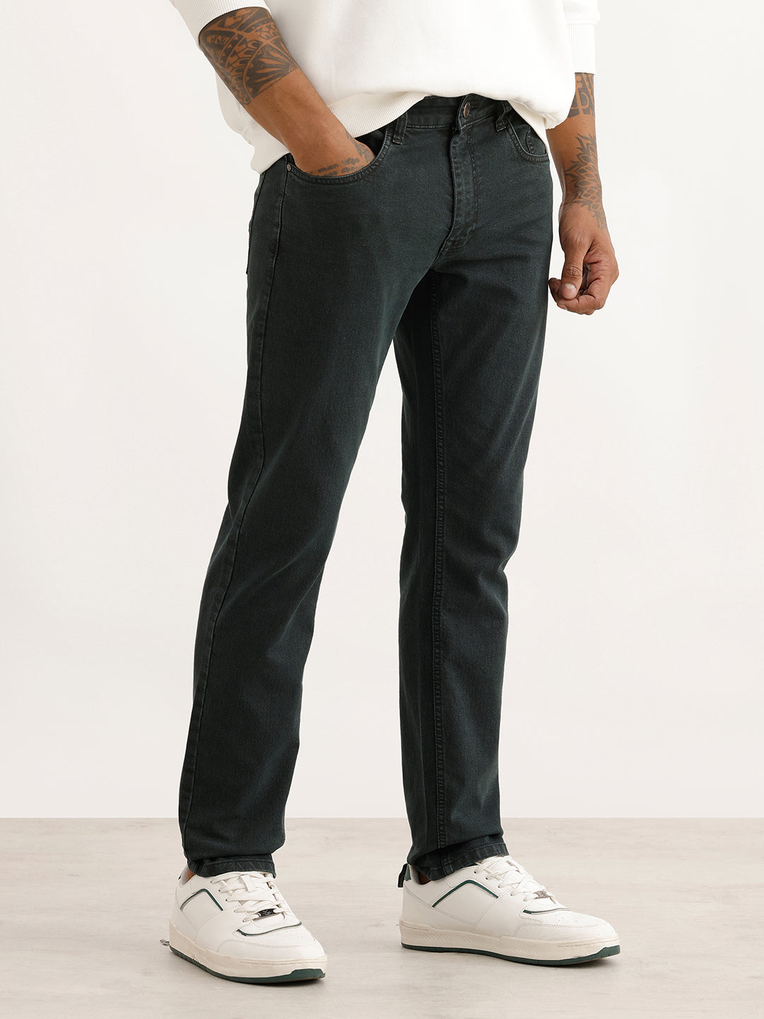 Solid Skinny Fit Denim Jeans | Dark Green