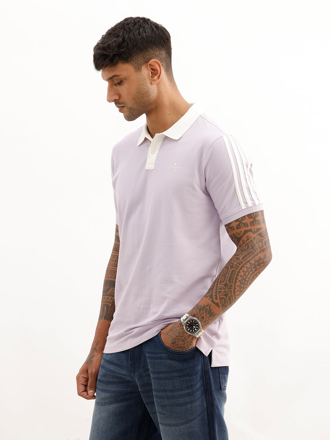 Slim Fit Contrast Collar Polo T-Shirt | Purple