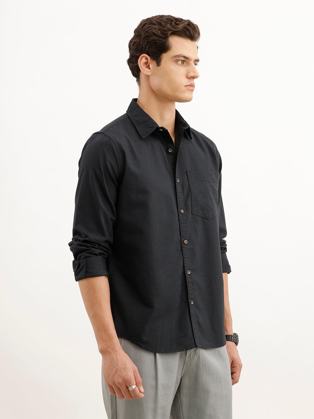Regular Fit Striped Shirt  | Black