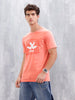 Casual Men Regular Fit Tee With Graphic | Peach