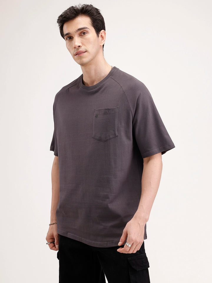 Solid Oversized Patch Pocket T-Shirt | Dark Grey