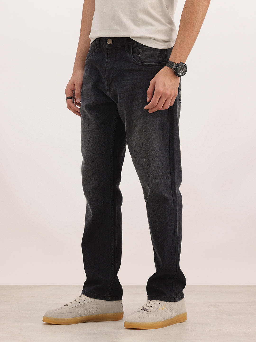 Solid Relaxed Fit Denim Jeans | Black