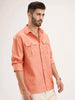 Oversized Solid Double Pocket Shirt | Peach