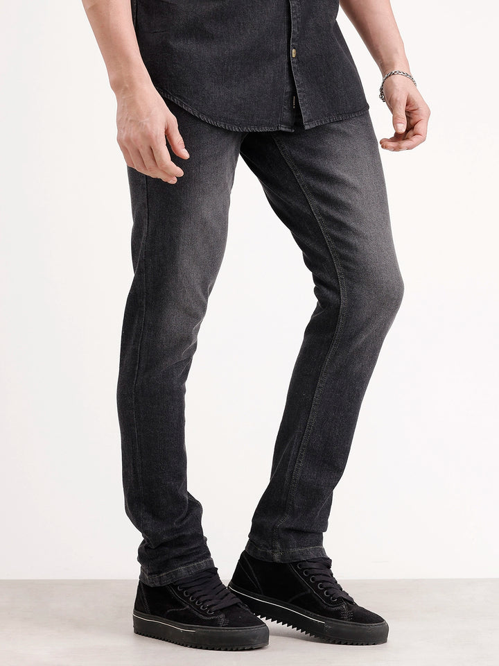 Faded Slim Fit Denim | Dark Grey