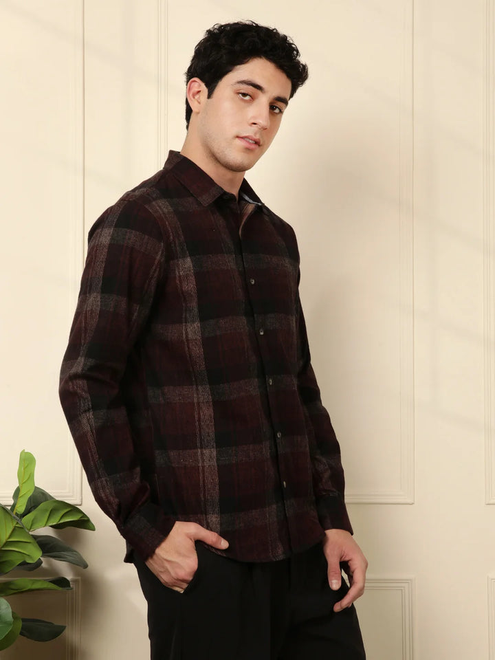 Red Blend Checked Cotton Shirt