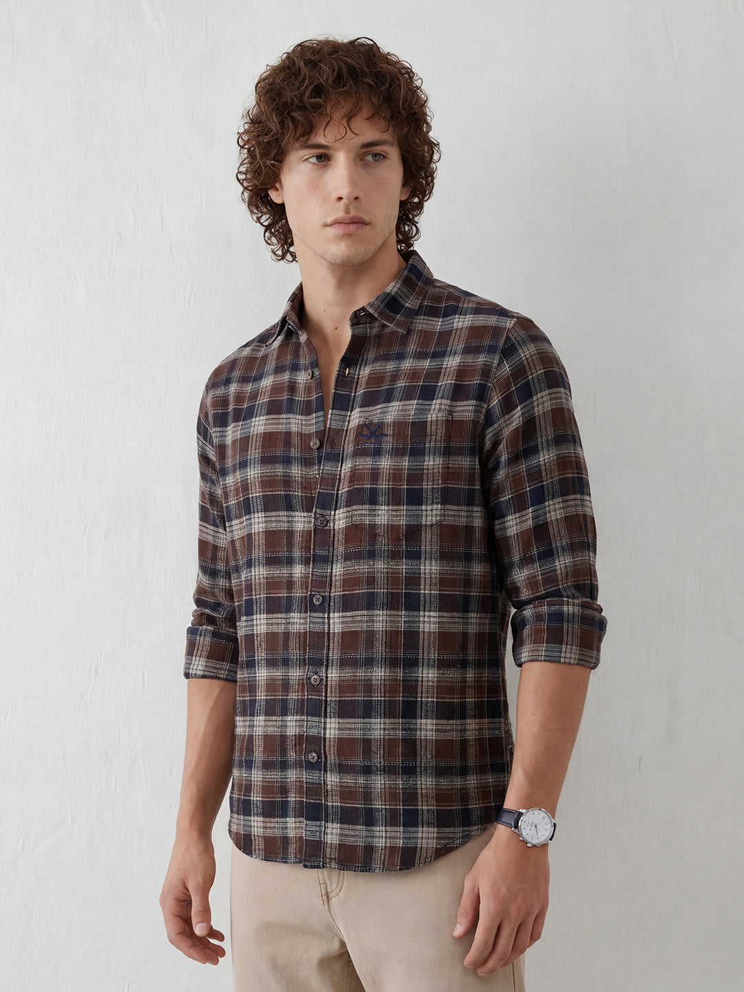 Regular Fit Checkered Shirt | Brown