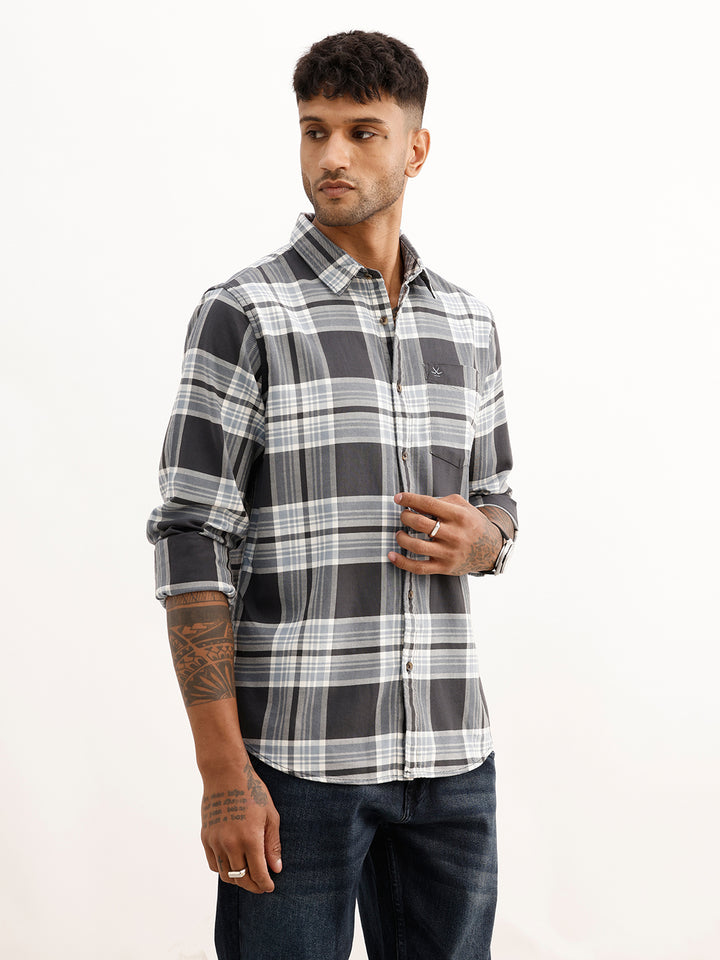 Slim Fit Checkered Shirt | Grey
