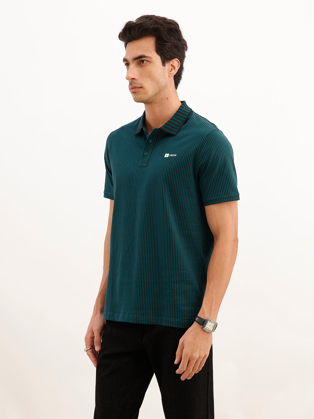 Classic Slim Fit Striped Polo T-Shirt | Green