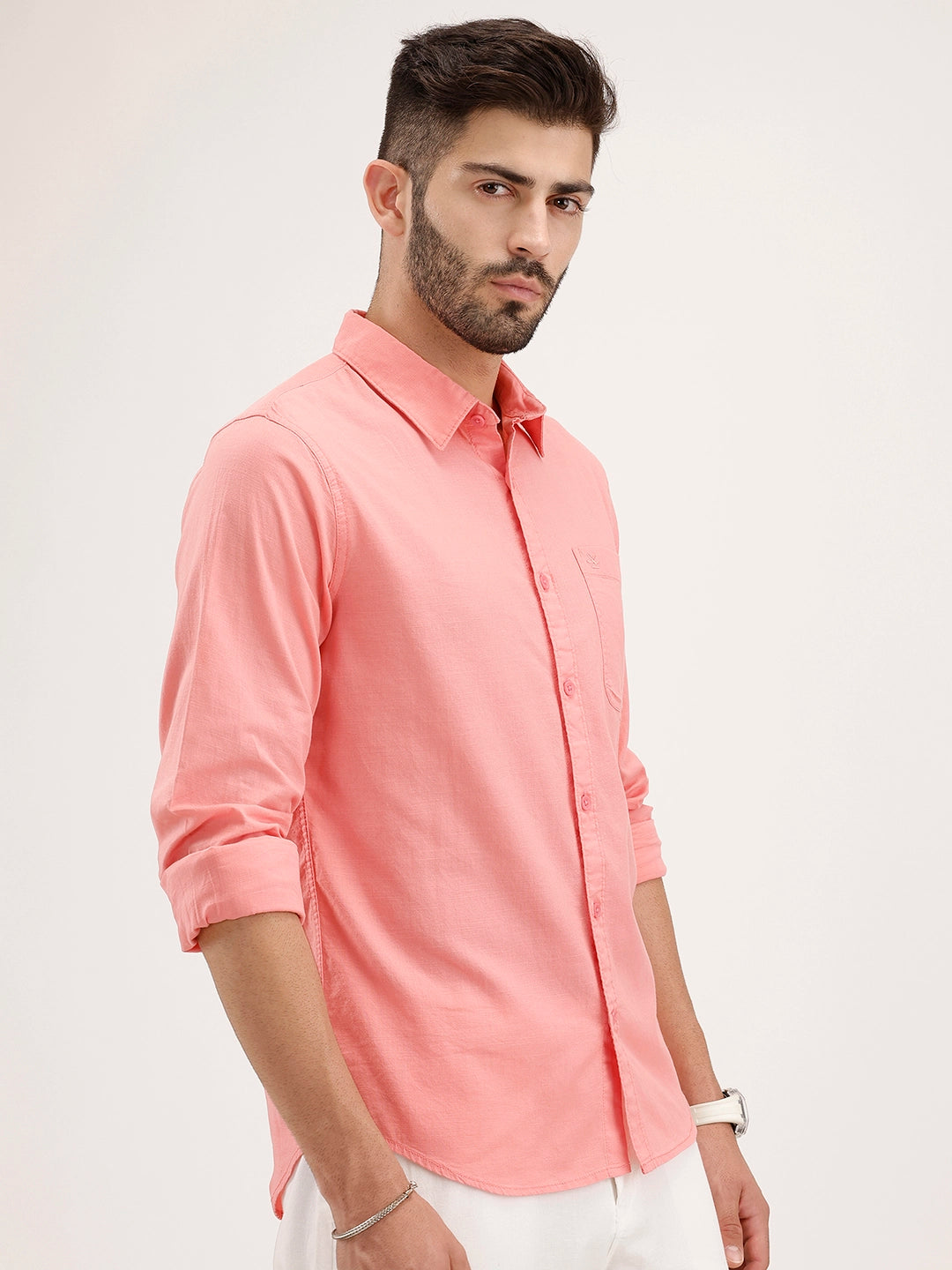 Regular Fit Solid Cotton Shirt | Pink