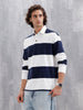Yarn Dyed Striped Rugby Polo With Twill Collar | Navy Blue
