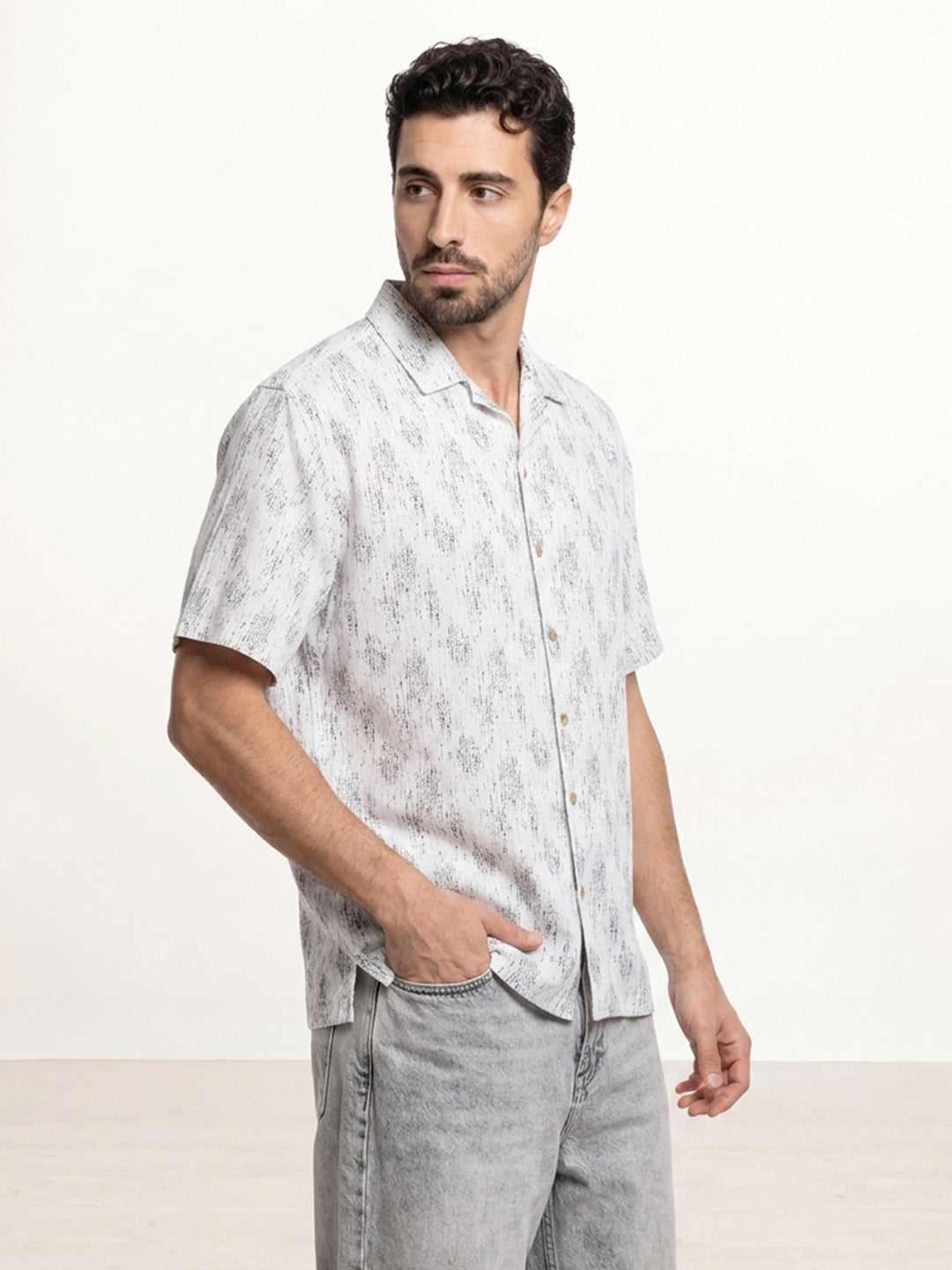 Comfort Fit AOP Half Sleeve Shirt | White