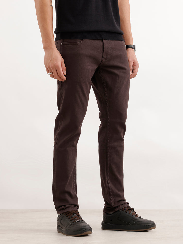 Solid Slim Fit Denim Jeans  | Brown