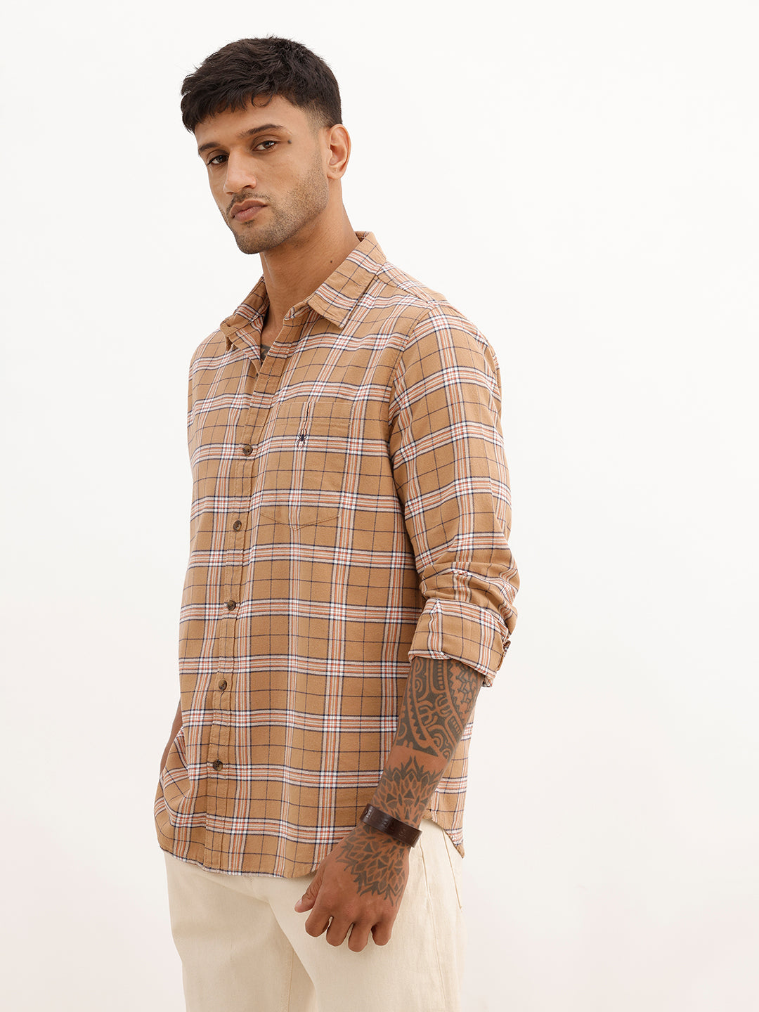 Slim Fit Full Sleeve Checkered Shirt | Khaki | WSH02FSSL0335S