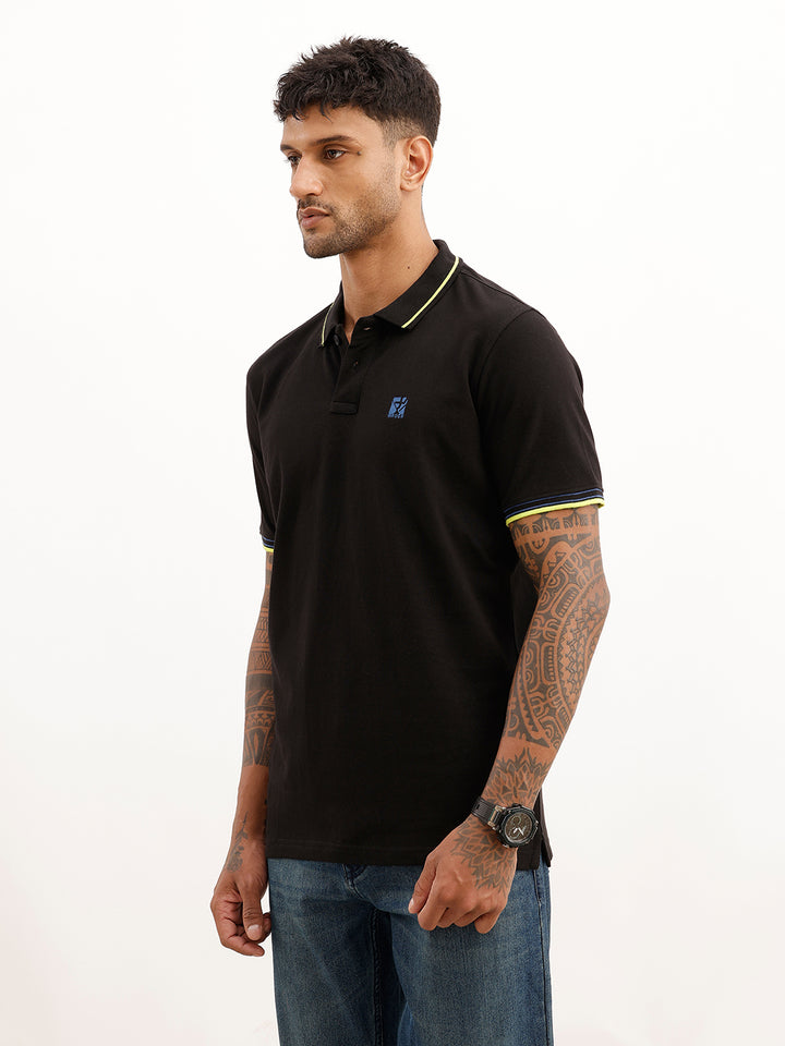Slim Fit Tipping Collar Polo T-Shirt | Black