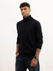 Solid Regular Fit Turtle Neck Sweater | Black