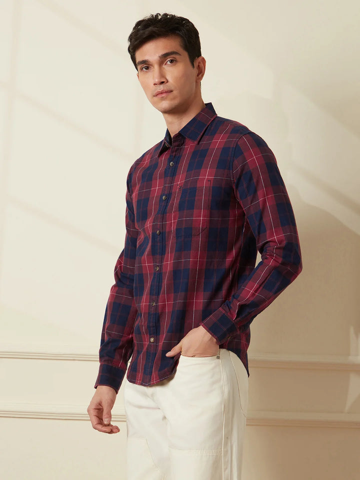 Cotton Twill Checked Shirt | Red