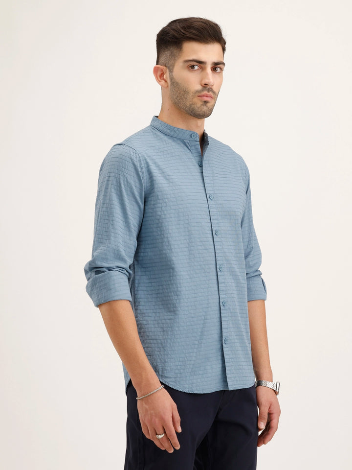 Textured Regular Fit Full Sleeved Shirt | Blue